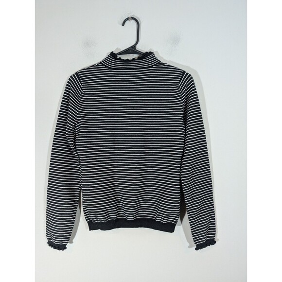 INMAN Womens Mock Neck Striped Sweater Sz L Mature Old Money Preppy Quiet - Picture 2 of 8